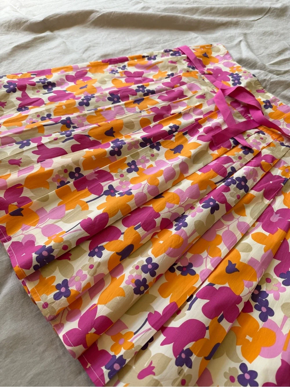 Vintage 100% cotton Floral Pleated A-Line Skirt with ribbon tie size 8 - Picture 7 of 12